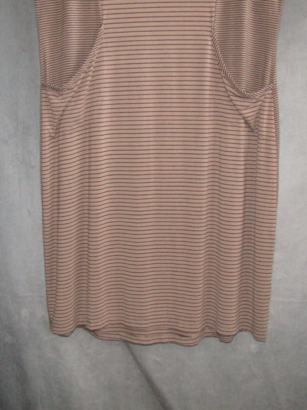 Habitat Clothes To Live In Dress L Mocha Black Stripe Sleeveless Pockets Artsy - Picture 4 of 12